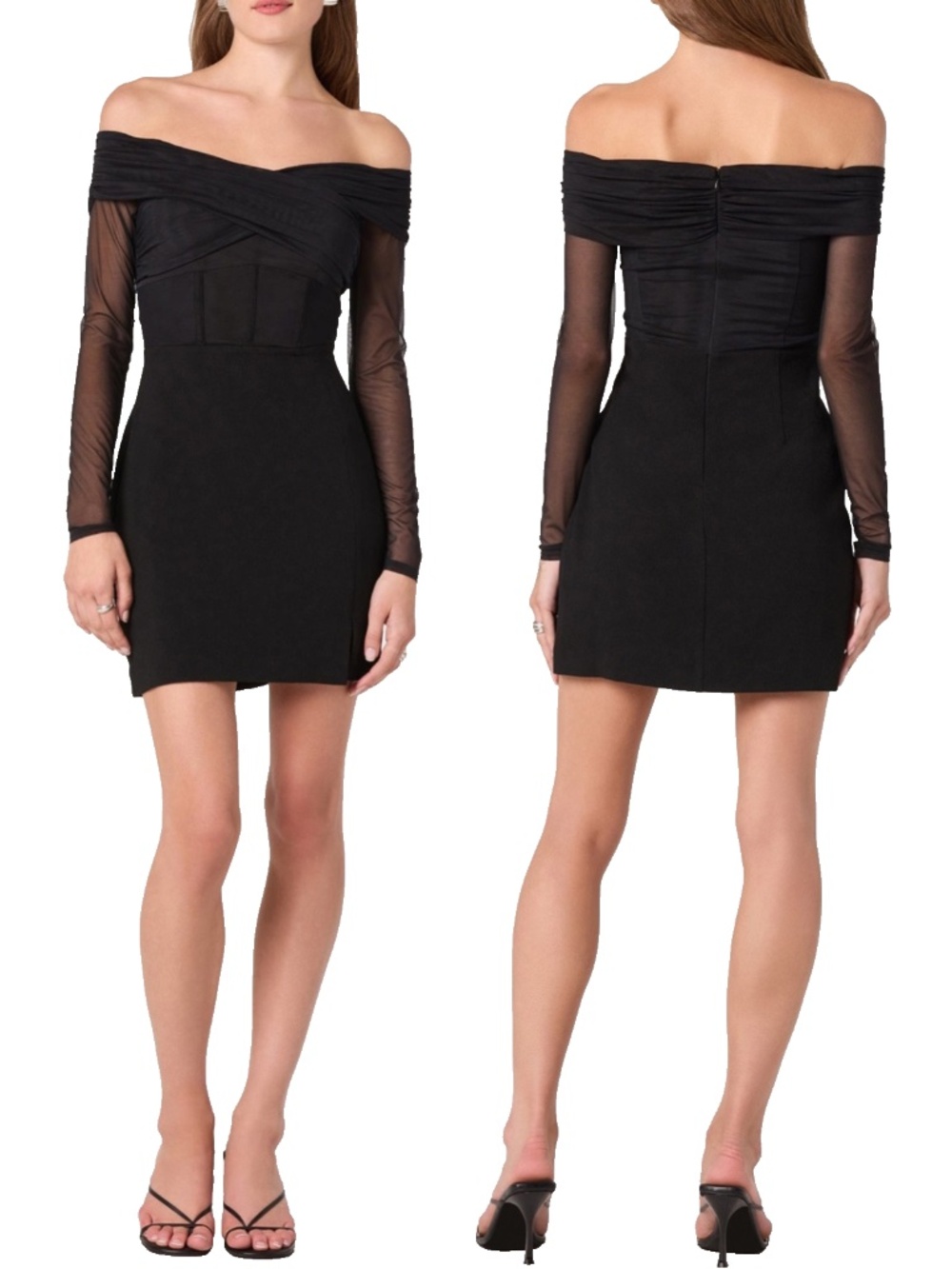 NEW ASTR The Label BLACK Off The Shoulder MESH Corset COCKTAIL Slit MINI DRESS M